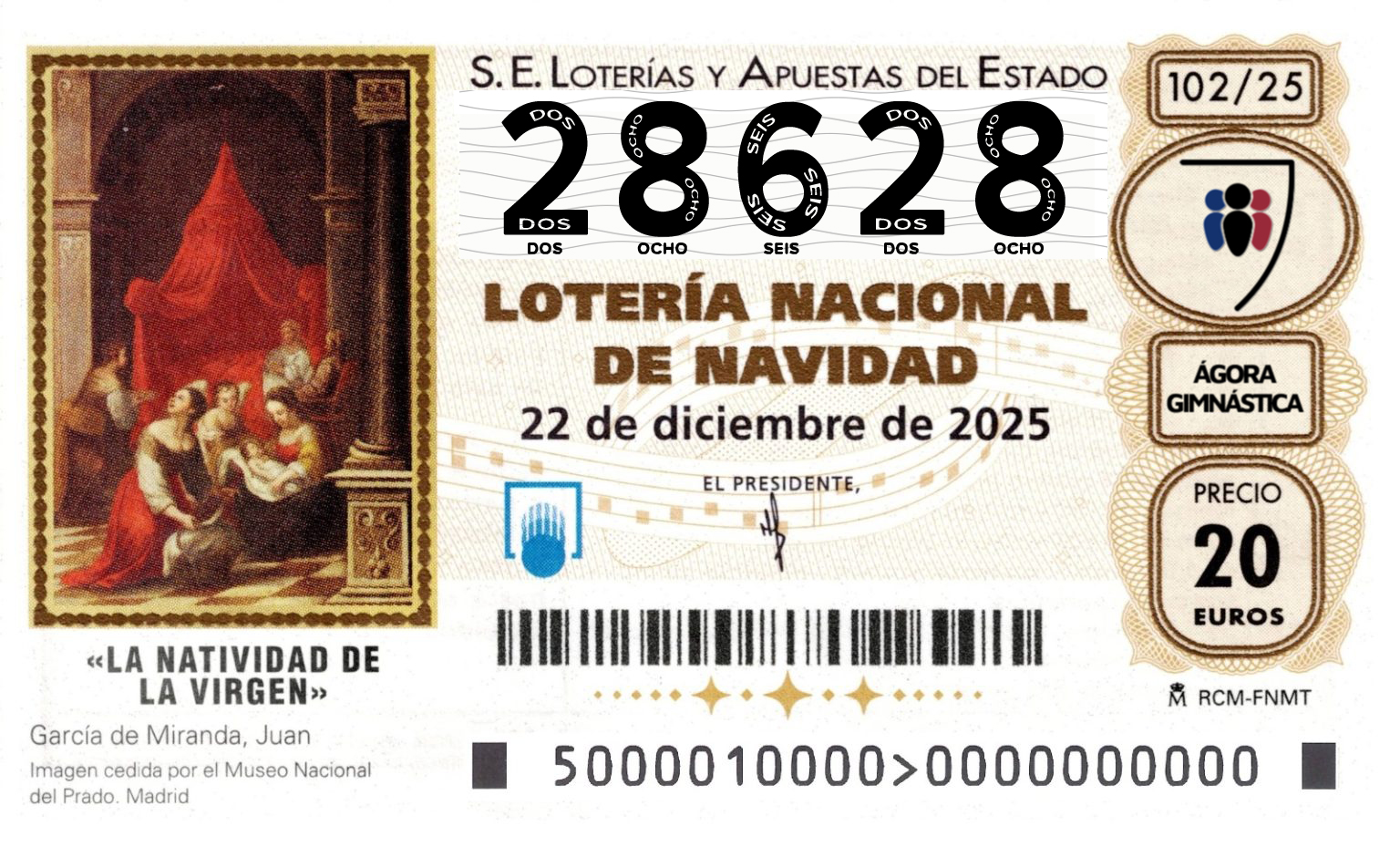 Montaje del décimo que juega el Ágora Gimnástica en el Sorteo Extraordinario de Navidad